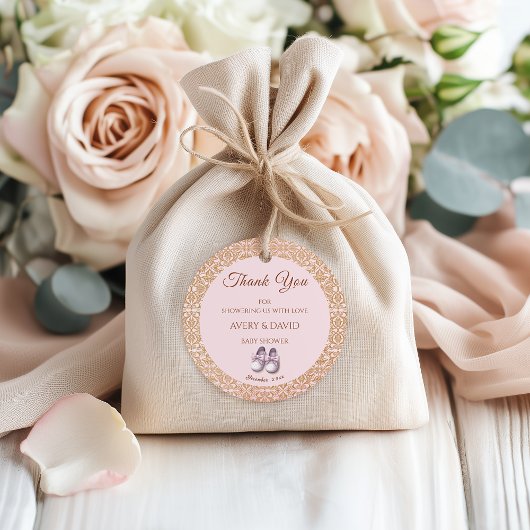 ヴィンテージピンククラシックガールベビーシャワー フェイバータグ