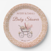 ヴィンテージピンククラシックガールベビーシャワー ペーパープレート (正面)