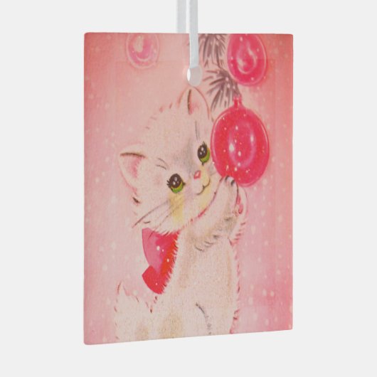 ヴィンテージピンククリスマスキタン ガラスオーナメント (正面右)