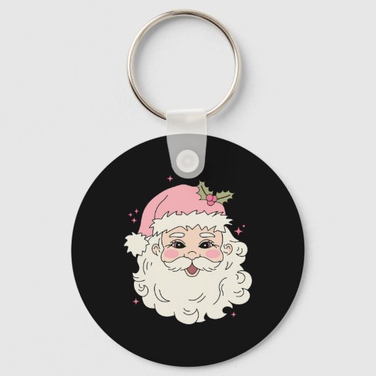 ヴィンテージピンククリスマスサンタクロースメリークリスマスホーム キーホルダー (正面)