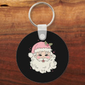 ヴィンテージピンククリスマスサンタクロースメリークリスマスホーム キーホルダー (正面)