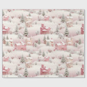 ヴィンテージピンククリスマススノーヴィレッジホリデイ ラッピングペーパー (フラット)