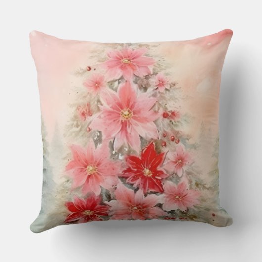 ヴィンテージピンククリスマスポインセチア装飾用クッション クッション (裏面)