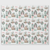 ヴィンテージピンククリスマスミントパターン ラッピングペーパー (フラット)