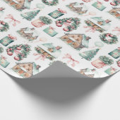 ヴィンテージピンククリスマスミントパターン ラッピングペーパー (角)