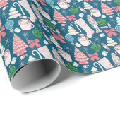 ヴィンテージピンククリスマス-ティール(緑がかった色)ブルーラッピング紙 ラッピングペーパー (ロールコーナー)