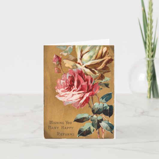 ヴィンテージピンククリームタンバラ誕生日カード カード (正面)