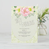 ヴィンテージピンククリームフローラグリーン60誕生日 招待状 (スタンド正面)