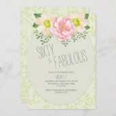 ヴィンテージピンククリームフローラグリーン60誕生日 招待状 (正面/裏面)