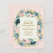 ヴィンテージピンククリームフローラ植物性甘味16 招待状 (正面/裏面)
