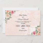ヴィンテージピンククリームフローラ結婚式の日付を保存 招待状 (裏面)