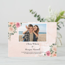 ヴィンテージピンククリームフローラ結婚式の日付を保存 招待状