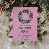 ヴィンテージピンクグリーンクリスマスボウズリースパーティー 招待状