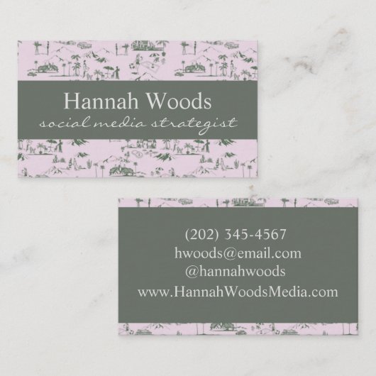 ヴィンテージピンクグリーンハリウッドヒルズトワール 名刺 (正面/裏面)