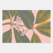 ヴィンテージピンクグリーンパームフロンドボタニカルグリーン ラッピングペーパーシート (正面)