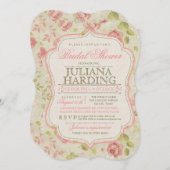 ヴィンテージピンクグリーンフローラブライダルシャワー招待 招待状 (正面/裏面)