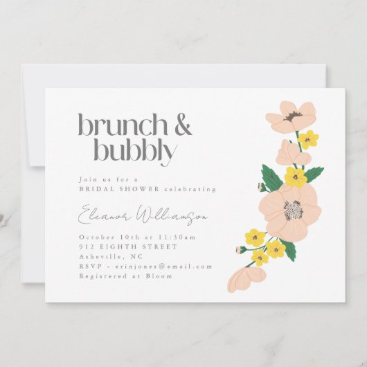 ヴィンテージピンクグリーンフローラブランチ泡立ちシャワー 招待状 (正面)