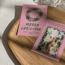 ヴィンテージピンクグリーン弓カラフルリースクリスマス