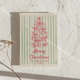 ヴィンテージピンクグリーン弓ツリークリスマスノンフォト シーズンカード