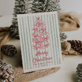 ヴィンテージピンクグリーン弓ツリークリスマスノンフォト シーズンカード