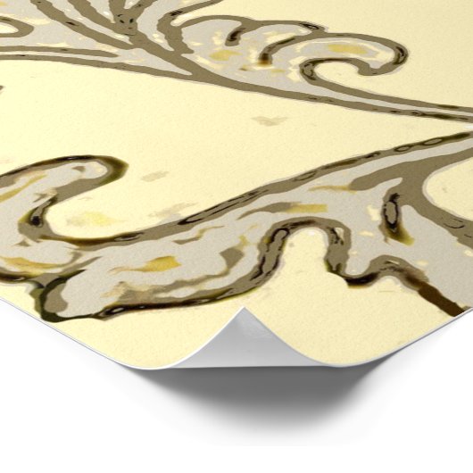 ヴィンテージピンクグレーのアートワーク植物学フローラ ポスター (角)