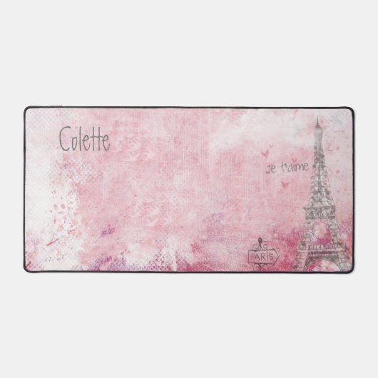 ヴィンテージピンクグレージェテアイメエッフェルタワーカスタム デスクマット (正面)