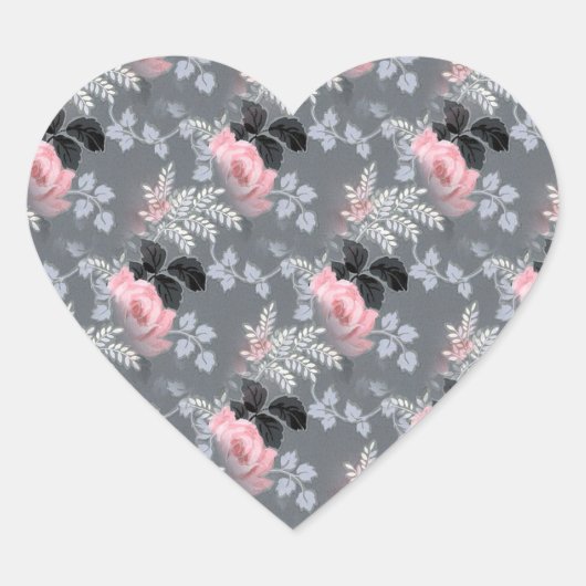 ヴィンテージピンクグレーブラックバラ ハートシール (正面)