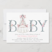 ヴィンテージピンクグレーベビーシャワー招待状 招待状 (正面)