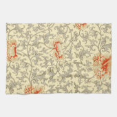 ヴィンテージピンクグレー植物学フローラ キッチンタオル (横)