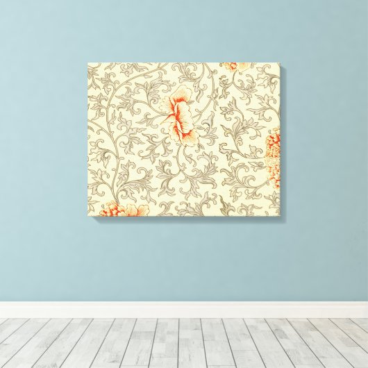 ヴィンテージピンクグレー植物学フローラ キャンバスプリント (インサイチュ (ウッドフロア))