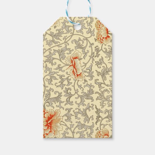 ヴィンテージピンクグレー植物学フローラ ギフトタグ (正面)