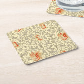 ヴィンテージピンクグレー植物学フローラ スクエアペーパーコースター (アングル)