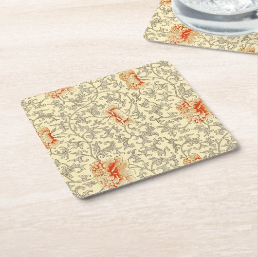 ヴィンテージピンクグレー植物学フローラ スクエアペーパーコースター (アングル)