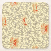 ヴィンテージピンクグレー植物学フローラ スクエアペーパーコースター (正面)