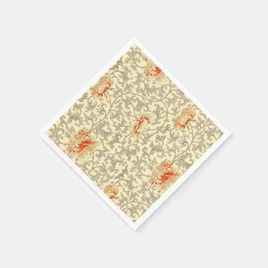 ヴィンテージピンクグレー植物学フローラ スタンダードカクテルナプキン (角)