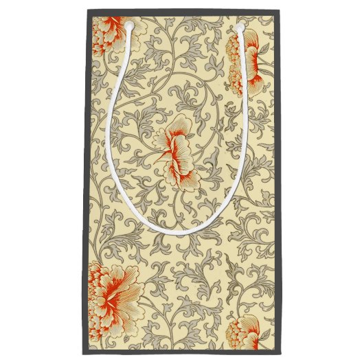 ヴィンテージピンクグレー植物学フローラ スモールペーパーバッグ (正面)