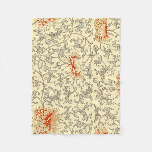 ヴィンテージピンクグレー植物学フローラ フリースブランケット (正面)