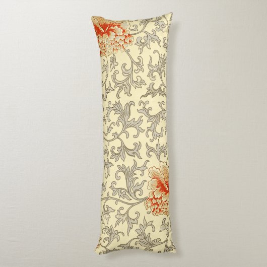 ヴィンテージピンクグレー植物学フローラ ボディピロー (裏面 (縦))