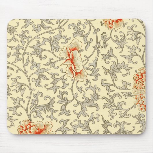 ヴィンテージピンクグレー植物学フローラ マウスパッド (正面)