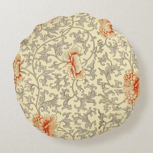 ヴィンテージピンクグレー植物学フローラ ラウンドクッション (裏面)