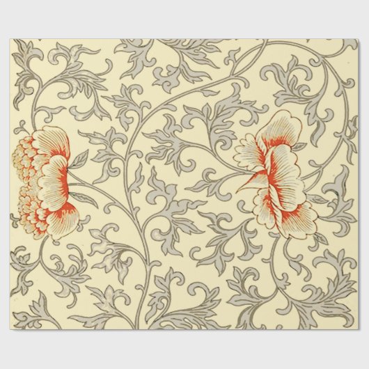 ヴィンテージピンクグレー植物学フローラ ラッピングペーパー (フラット)