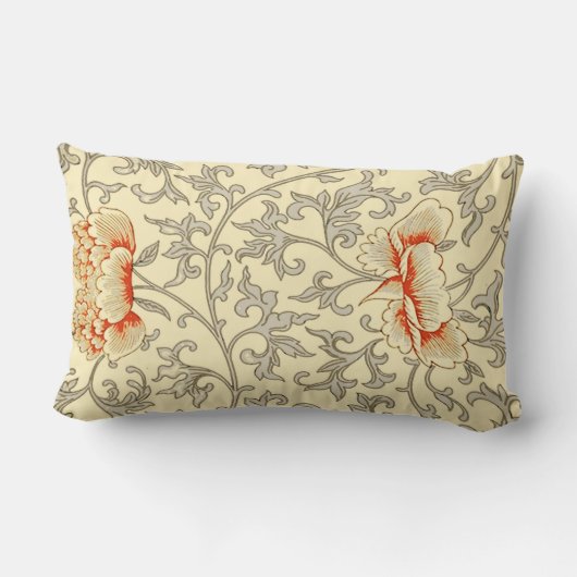 ヴィンテージピンクグレー植物学フローラ ランバークッション (裏面)