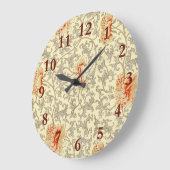 ヴィンテージピンクグレー植物学フローラ ラージ壁時計 (傾斜)