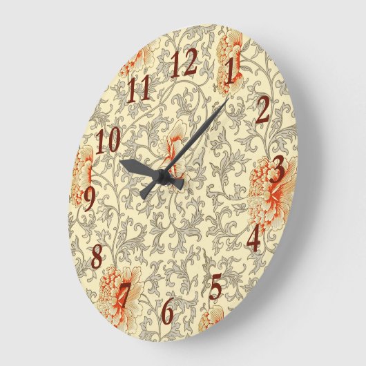 ヴィンテージピンクグレー植物学フローラ ラージ壁時計 (傾斜)