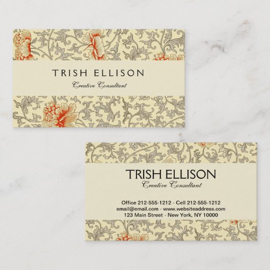 ヴィンテージピンクグレー植物学フローラ 名刺 (正面/裏面)