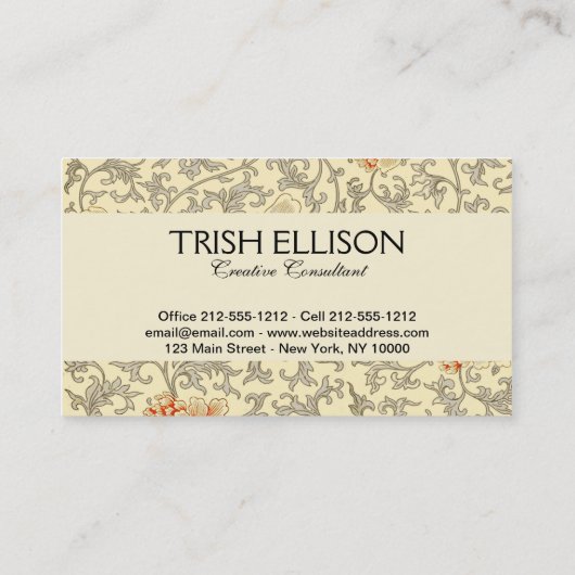 ヴィンテージピンクグレー植物学フローラ 名刺 (裏面)