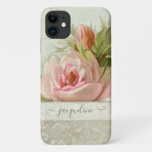 ヴィンテージピンクグレー色彩の鮮やかバラフローラ(パターン付き) iPhone 11 ケース