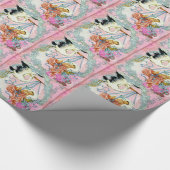 ヴィンテージピンクコウノトリ赤ちゃんシャワーラッピング紙 ラッピングペーパー (角)