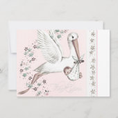 ヴィンテージピンクコウノトリ赤ちゃんシャワー サンキューカード (正面)