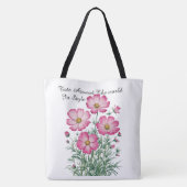 ヴィンテージピンクコスモスウォーターカラートートバッグ トートバッグ (裏面)